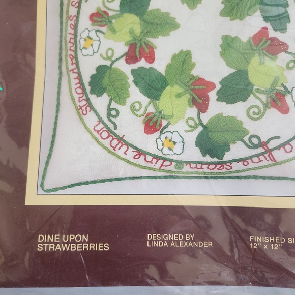 Sunset Stitchery Embroidery Pillow Kit - Dine Upon Strawberries - Picture 2 of 8